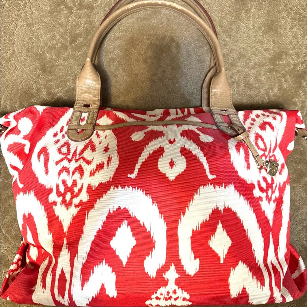 Stella & Dot Red and Cream Ikat Tote Bag